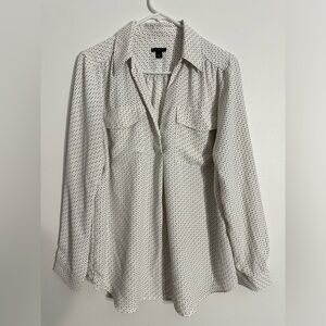 Ann Taylor - White with black dot long sleeve blouse. Like new. Sz Lg